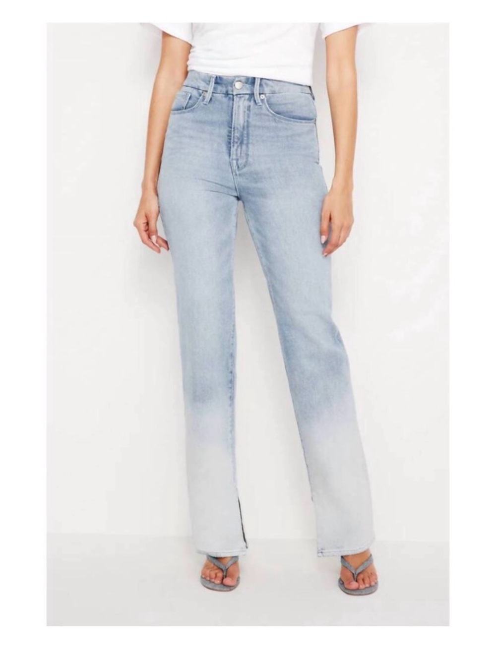 Good American Good Boy Straight Jeans | Light Wash Ombre | Slit Hem | Size 2/26